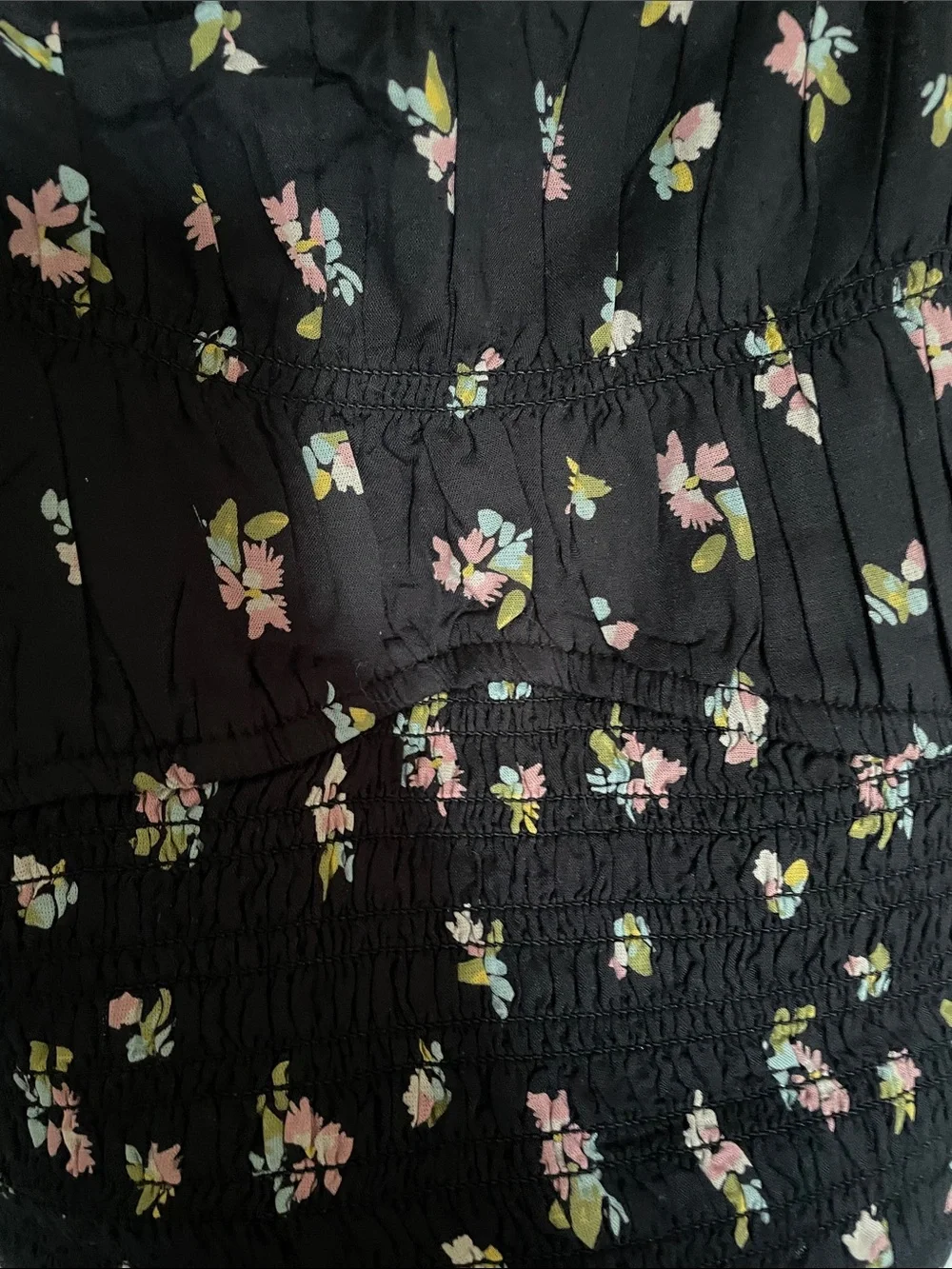 Free People Black Floral Smocked Crop Top